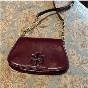 Tory Burch burgundy Leather Crossbody book Bag